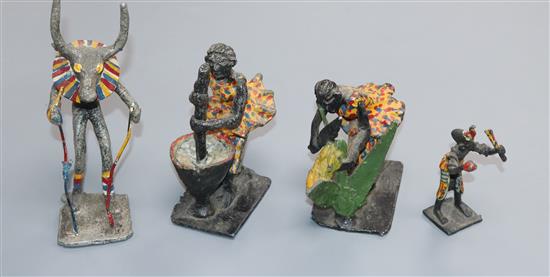 Four African cold-painted metal figures